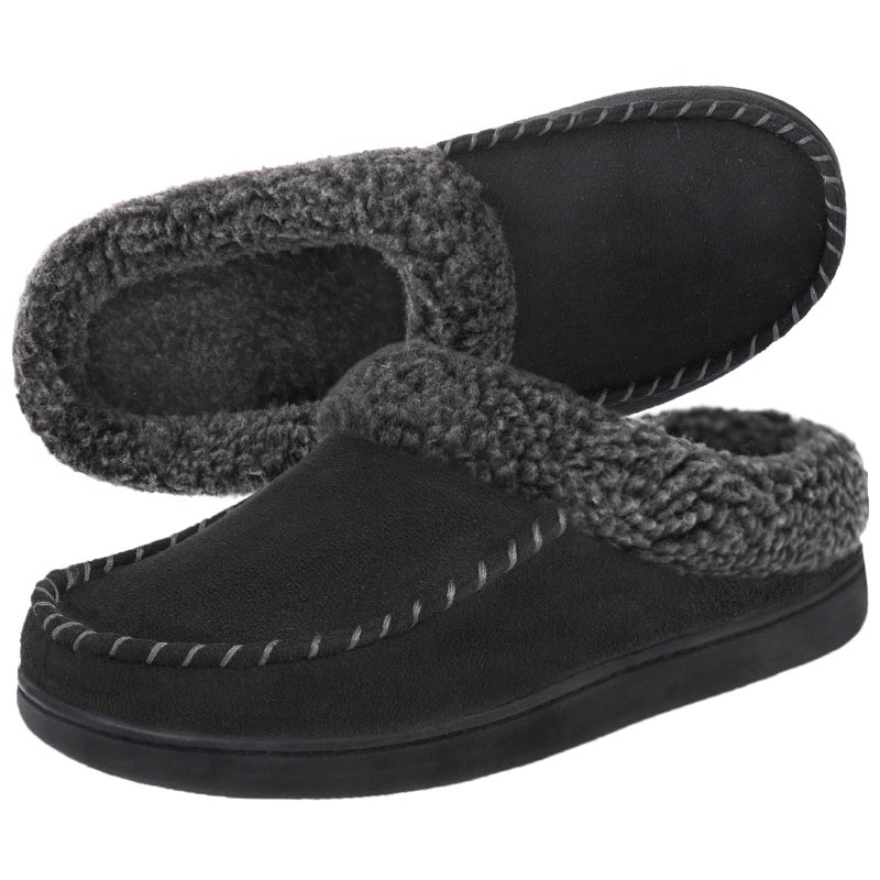 ULTRAIDEAS Mens Nealon Moccasin Clog Slipper Slip on IndoorOutdoor House ShoesBlack 1112