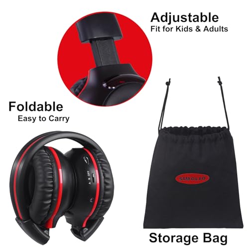 SIMOLIO Two Channel Infrared Headphones for Honda Odyssey, Pilot, uConnect VES, Chrysler Pacifica, Town and Country, GMC Yukon, Nissan Armada, IR Wireless Headphones for Car DVD Player Kids, 4 Pack - Image 4