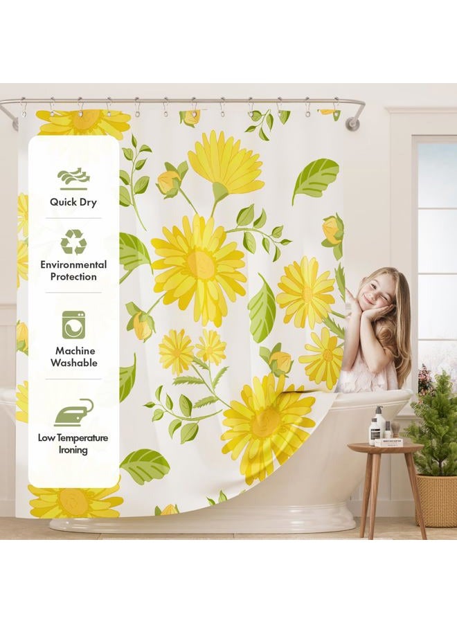 AmazerBath Floral Shower Curtain, Washable Cloth Shower Curtain Sets with 12 Shower Curtain Hooks, Fabric Rustic Yellow Gerbera Flower Eucalyptus Fall Shower Curtains for Bathroom Decor, 72x72 Inches - Image 3