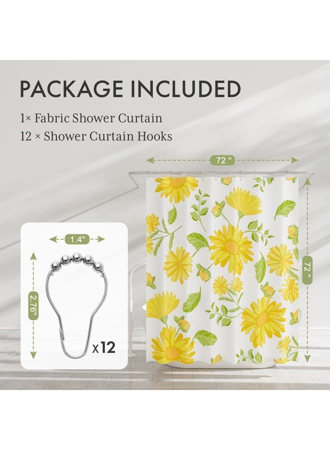 AmazerBath Floral Shower Curtain, Washable Cloth Shower Curtain Sets with 12 Shower Curtain Hooks, Fabric Rustic Yellow Gerbera Flower Eucalyptus Fall Shower Curtains for Bathroom Decor, 72x72 Inches - Image 4