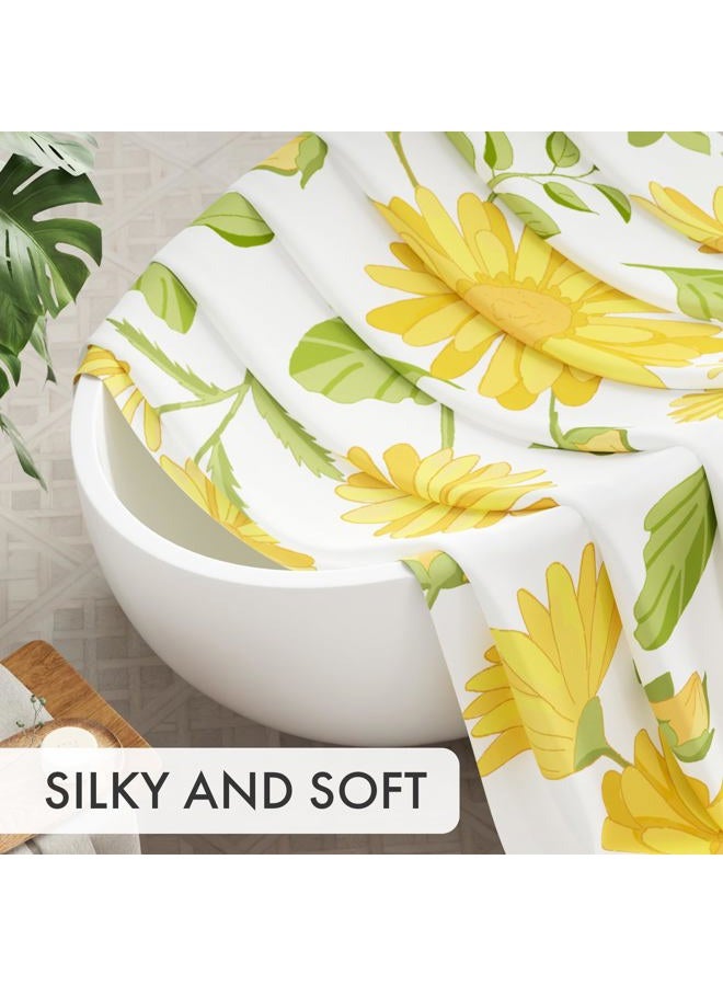 AmazerBath Floral Shower Curtain, Washable Cloth Shower Curtain Sets with 12 Shower Curtain Hooks, Fabric Rustic Yellow Gerbera Flower Eucalyptus Fall Shower Curtains for Bathroom Decor, 72x72 Inches - Image 2