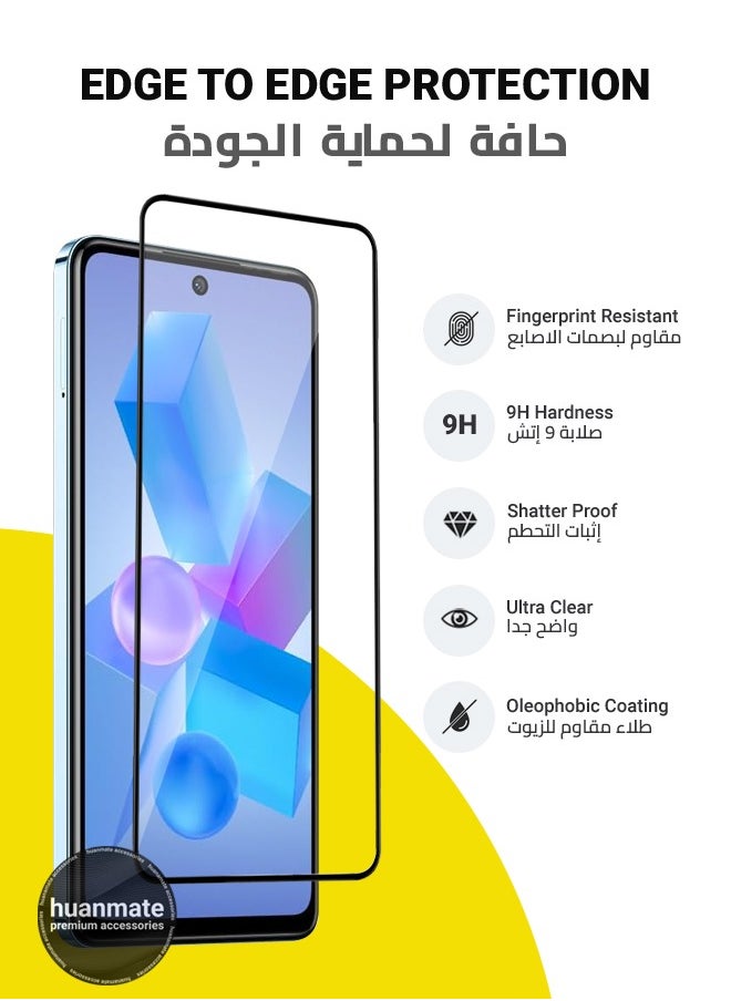 huanmate - 2 Pieces Infinix Hot 40 Screen Protector – Premium Edge to Edge Tempered Glass, High Transparency, Delicate Touch, Anti-Explosion, Smooth Arc Edges, Easy Installation - Image 1