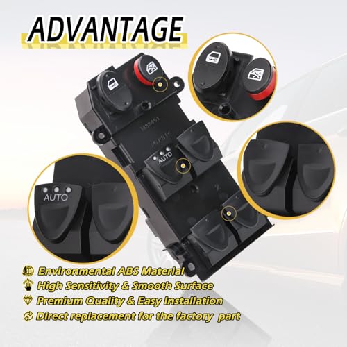 Vurkcy Power Master Window Switch Control Button Front Left Driver Side Compatible with Honda Civic 2006-2011 Replacement OEM 35750-SNV-H51 35750-SNA-A13, 1 Auto Button White Light 22 Pins - Image 5