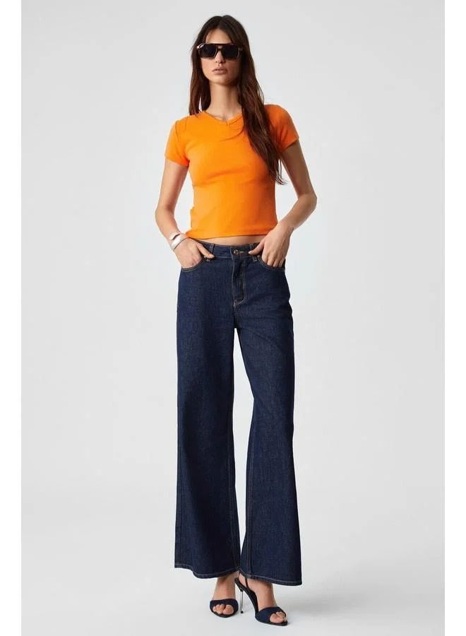 Ethiquet MASROUTI Women's Slim Short V-Neck Short Sleeve Orange T-Shirt.