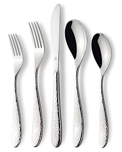 DANIALLI Hammered Silverware Set | Premium 18/10 Stainless Steel Flatware Service for 6 | Heavy-Duty & Dishwasher Safe | Built to Last (30-Piece, Marettimo Hammered) - Image 1
