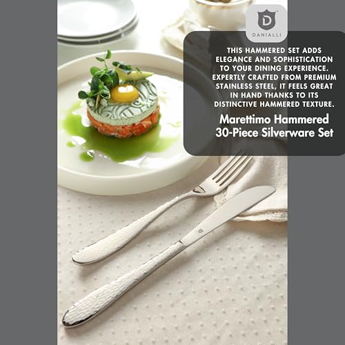 DANIALLI Hammered Silverware Set | Premium 18/10 Stainless Steel Flatware Service for 6 | Heavy-Duty & Dishwasher Safe | Built to Last (30-Piece, Marettimo Hammered) - Image 2