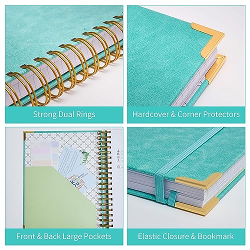 Amanple Spiral Notebook, 365 Page Hardcover Leather Notebook Journal, Large A5 Lined Journal for Women Men, College Ruled Notebooks for Work School, Journals for Writing, 24pcs Index Tabs, 5.5" x 8.5", Blue - Image 5