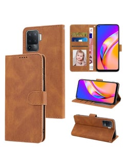 HuHa Case Cover For OPPO A94 4G / F19 Pro / Reno5 F / Reno5 Lite Fantasy Skin-feel Calfskin Texture Leather Phone Case Brown 