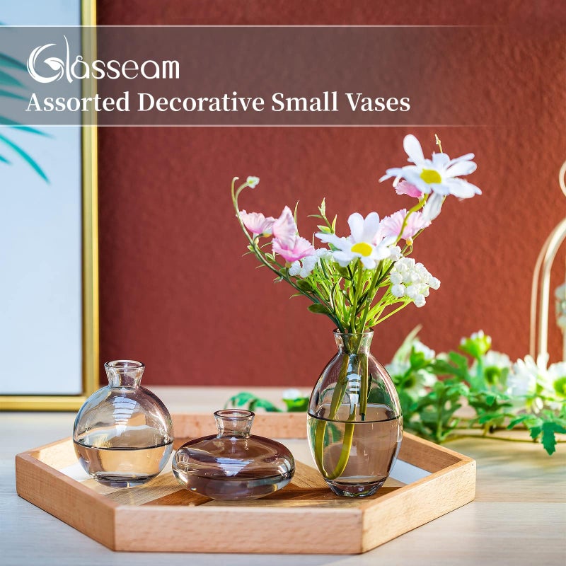 Glasseam Glasseam Gray Glass Bud Vase  3Pcs/Set Modern Decorative Small Mini Flowers Vases Short Minimalist Aesthetic Home Decor Vintage Cute Handmade Tiny Wedding Table Centerpieces for Single Flower Rose - Image 4