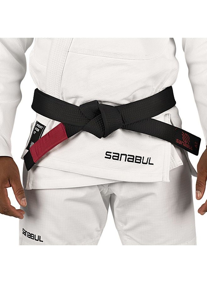 Sanabul  BJJ Belt Men & Women | Brazilian Jiu Jitsu Belt with Ranking Stripes Sleeve Bar | Kids Jiu Jitsu Gi | IBJJF Approved (BLACK,A1) - Image 2