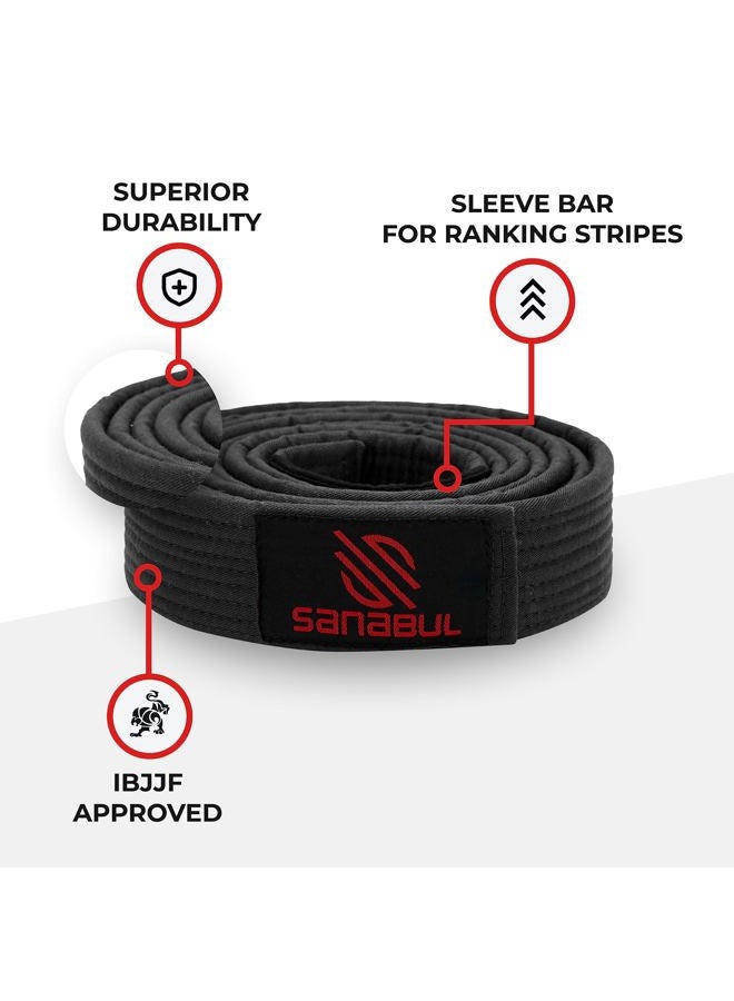 Sanabul  BJJ Belt Men & Women | Brazilian Jiu Jitsu Belt with Ranking Stripes Sleeve Bar | Kids Jiu Jitsu Gi | IBJJF Approved (BLACK,A1) - Image 5