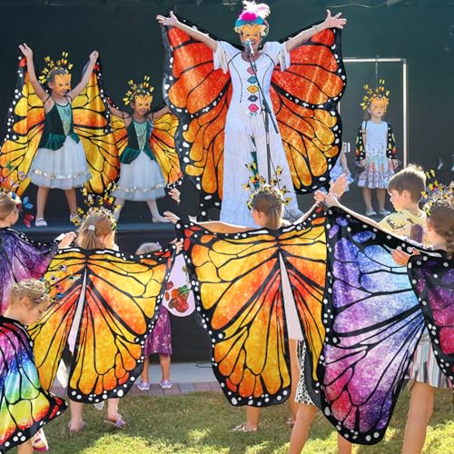 D.Q.Z Double-Sided Fairy Butterfly-Wings Costume for Girls Kids Dress-Up Halloween Costumes Mask Headband as Gifts (Orange) - Image 4