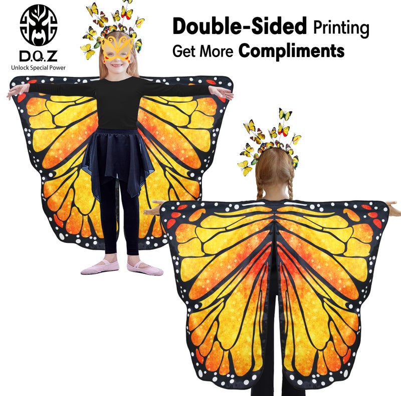 D.Q.Z Double-Sided Fairy Butterfly-Wings Costume for Girls Kids Dress-Up Halloween Costumes Mask Headband as Gifts (Orange) - Image 2