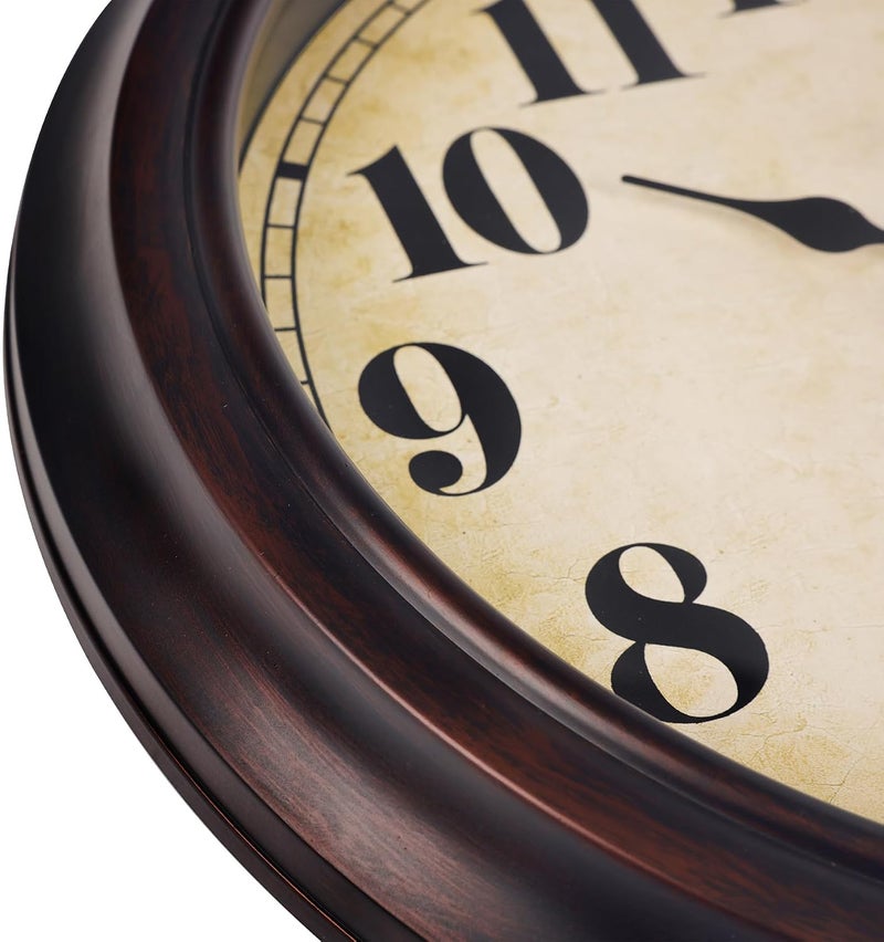 45MinST 13 Inch Red-Brown Vintage Large Wall Clock, Quartz, Battery Operated, Quiet Non-Ticking Accurate Movement with Bold Numerals, Elegant Home Decor - Image 3