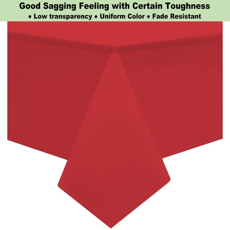 rebdng Plastic Red Tablecloths 3 Pack Disposable Table Covers 54 x 108 Inch Ruby Shine Red Table Cloths for Parties Anniversary Thanksgiving Christmas Graduation Wedding  Fits 6 to 8 Foot Rectangle Tables - Image 3