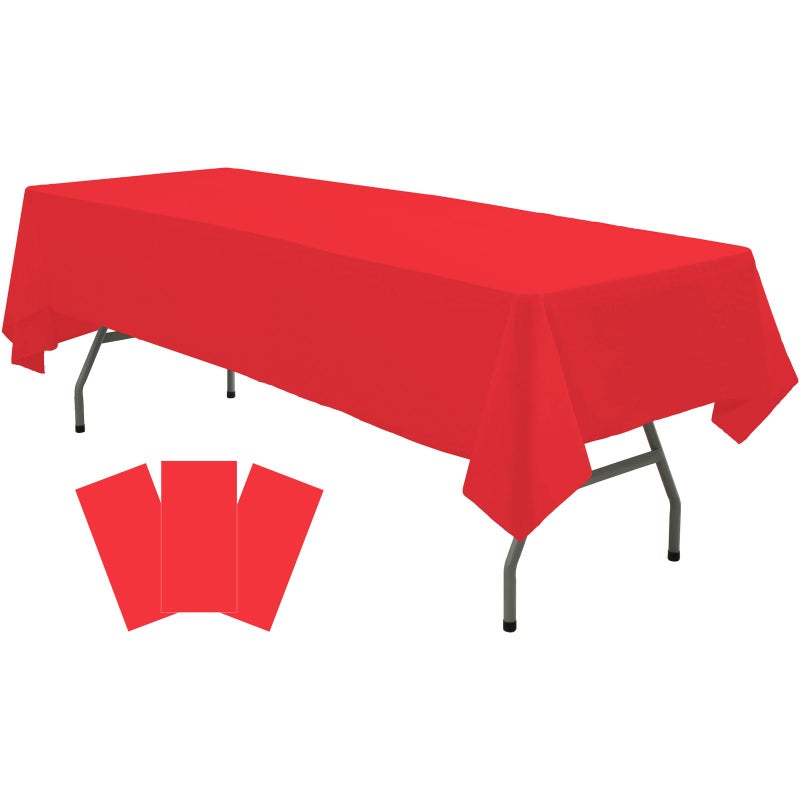 rebdng Plastic Red Tablecloths 3 Pack Disposable Table Covers 54 x 108 Inch Ruby Shine Red Table Cloths for Parties Anniversary Thanksgiving Christmas Graduation Wedding  Fits 6 to 8 Foot Rectangle Tables - Image 1