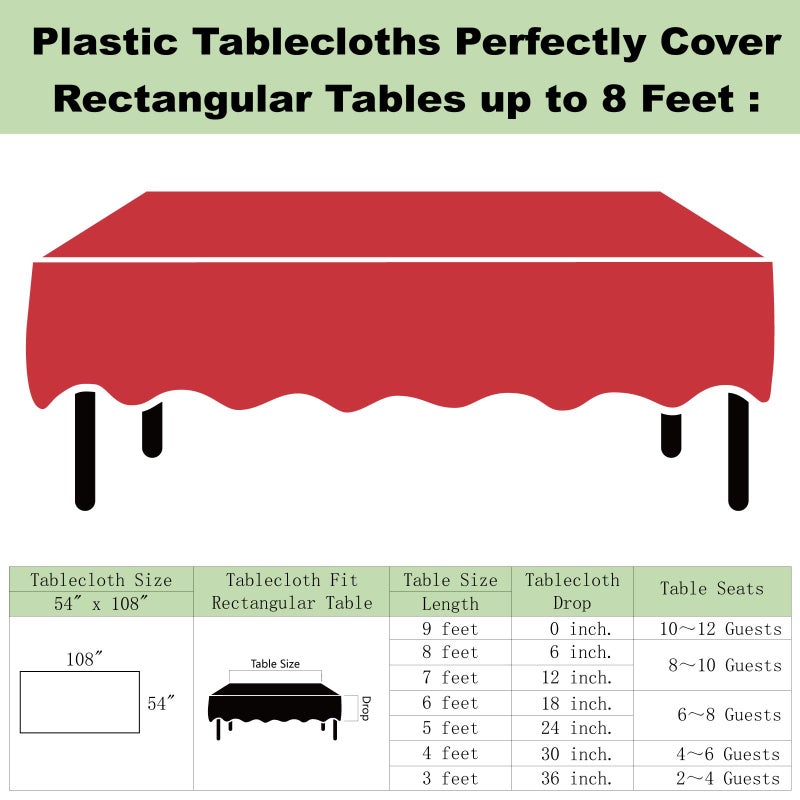 rebdng Plastic Red Tablecloths 3 Pack Disposable Table Covers 54 x 108 Inch Ruby Shine Red Table Cloths for Parties Anniversary Thanksgiving Christmas Graduation Wedding  Fits 6 to 8 Foot Rectangle Tables - Image 5