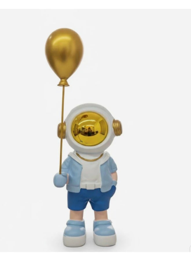 أي كي دي سي ديكور AKDC الخزفي لرائد فضاء يحمل بالونًا، مقاس ٢٠ سم، باللونين الأبيض والأزرق | تمثال فضاء إبداعي للديكورات الداخلية العصرية - Image 1