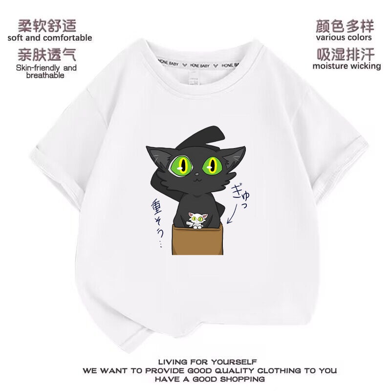 Bell Bud's Journey Animation Peripheral T-shirt Boys and Girls Same Style Japanese Minister Cat Printed Children's Wear Half Sleeve Clothes - Image 2