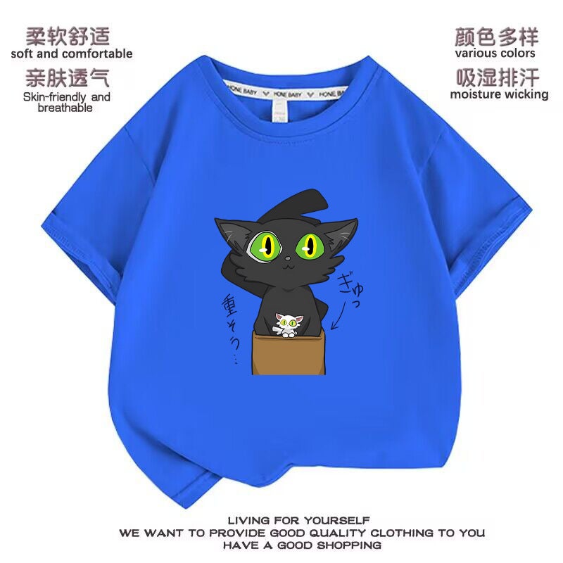 Bell Bud's Journey Animation Peripheral T-shirt Boys and Girls Same Style Japanese Minister Cat Printed Children's Wear Half Sleeve Clothes - Image 3