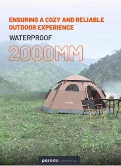 porodo Lifestyle 4-Person Easy Pop-Up Automatic Camping Tent / Wind Resistant / Effective Ventilation & Mesh Window / Automatic Pop Up /  - Light Brown  - Image 5
