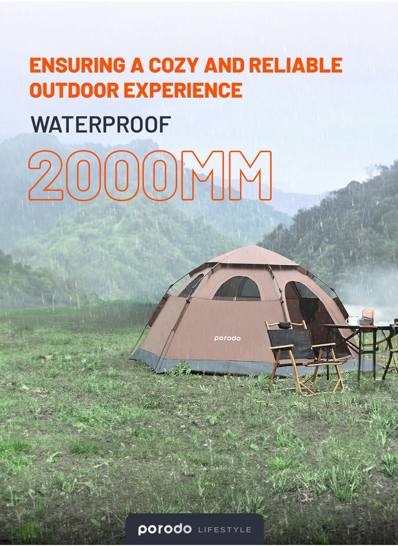 porodo Lifestyle 4-Person Easy Pop-Up Automatic Camping Tent / Wind Resistant / Effective Ventilation & Mesh Window / Automatic Pop Up /  - Light Brown  - Image 5