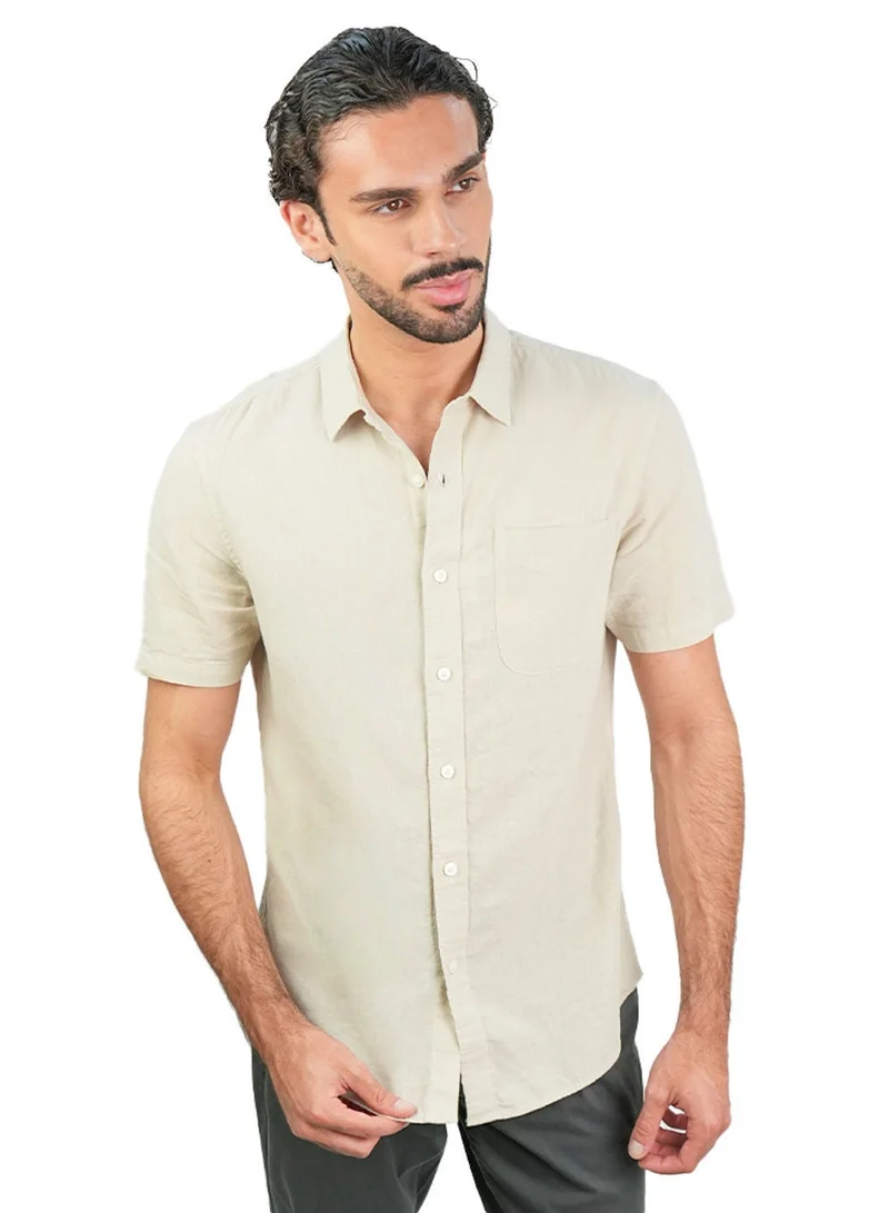 GIORDANO Men's Slim Linen Cotton Short-Sleeve Shirt