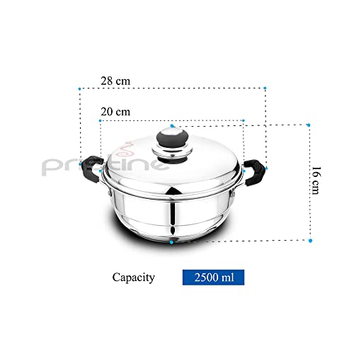 Pristine Stainless Steel Tri Ply Induction Base Multi Purpose Kadai (20cm) with Steel Lid and 2 Idli Plates, 2 Dhokla Plates, 1 Patra Plate, Pack, Silver - Image 4