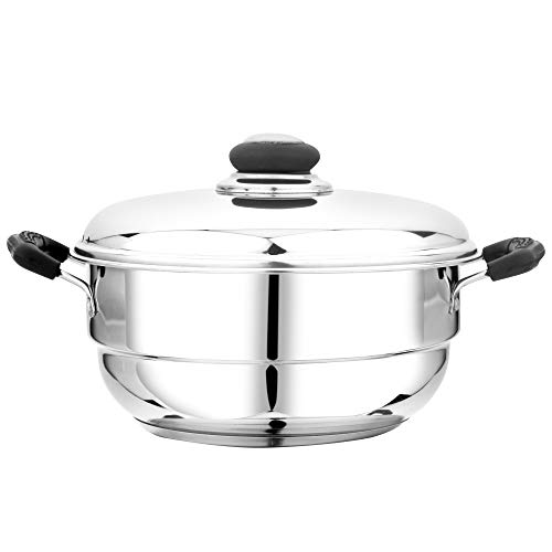 Pristine Stainless Steel Tri Ply Induction Base Multi Purpose Kadai (20cm) with Steel Lid and 2 Idli Plates, 2 Dhokla Plates, 1 Patra Plate, Pack, Silver - Image 2