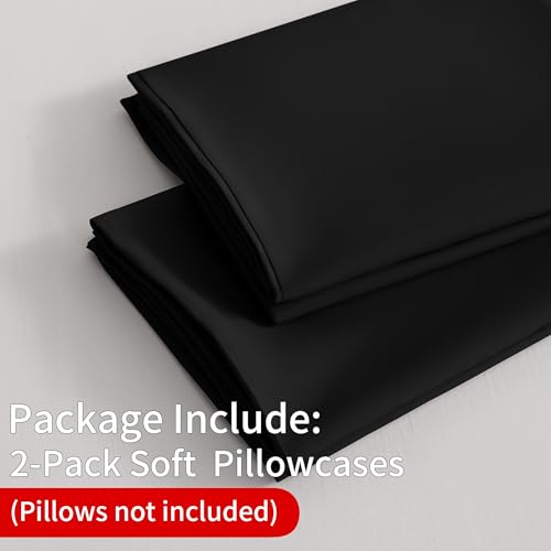 BEDSUM Microfiber King Pillowcases Set of 2, Soft Wrinkle Resistant and Easy Care Pillow Cases with Envelope Closure for Kids, 20x36 inches, Black - Image 2