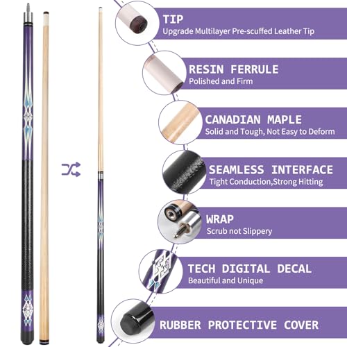 Kmise Pool Cue Stick 58 Inch Pool Cues 1821Oz Canadian Maple Professional Billiard Cues Sticks Pool Sticks for Adults Multiple Colors Purple 20 oz - Image 3