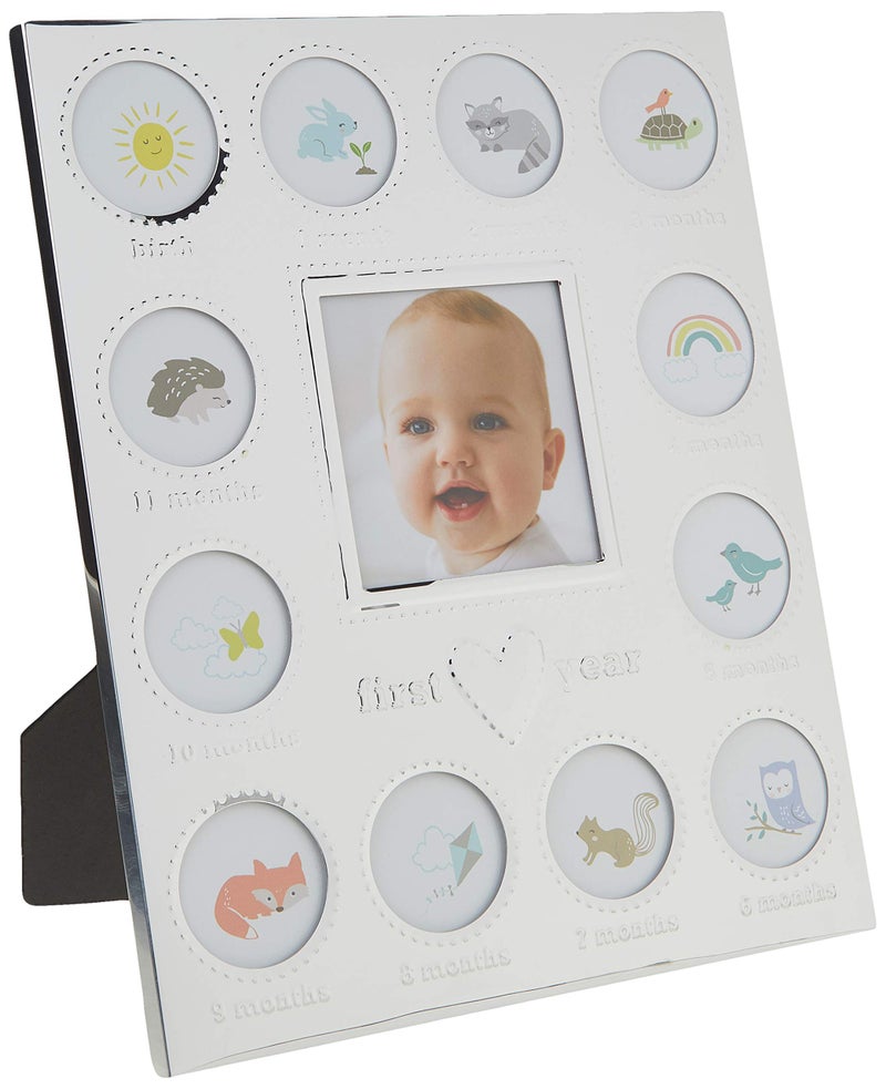 C.R. Gibson Carter's Baby's First Year Animal Theme Silver Metal Month by Month Picture Frame, 9.75" L x 11.75" H - Image 1