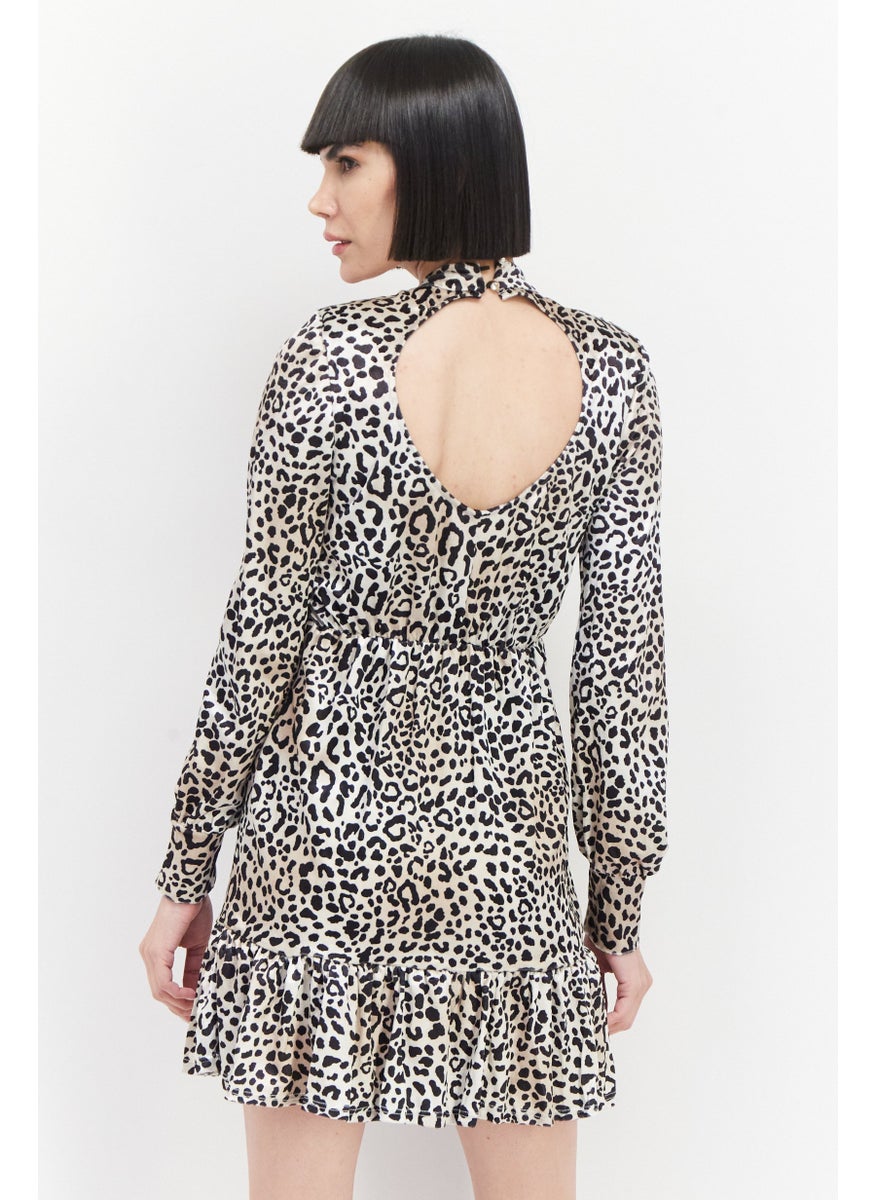 RIVER ISLAND Women Animal Printed Mini Dress, Beige Combo  - Image 3