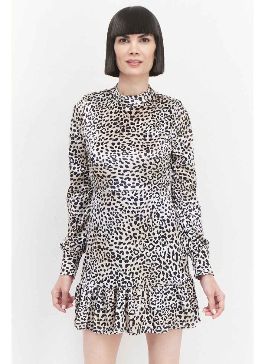 RIVER ISLAND Women Animal Printed Mini Dress, Beige Combo  - Image 1