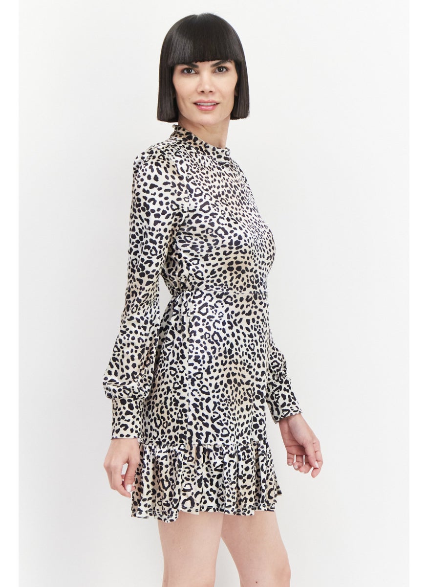 RIVER ISLAND Women Animal Printed Mini Dress, Beige Combo  - Image 2
