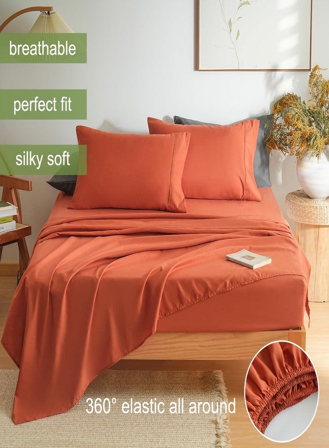 Mohap Bed Sheet Set 4 Pieces Double Brushed Microfiber 1800 - Breathable Cooling Luxury Soft Bedding - Full Persimmon - Image 2