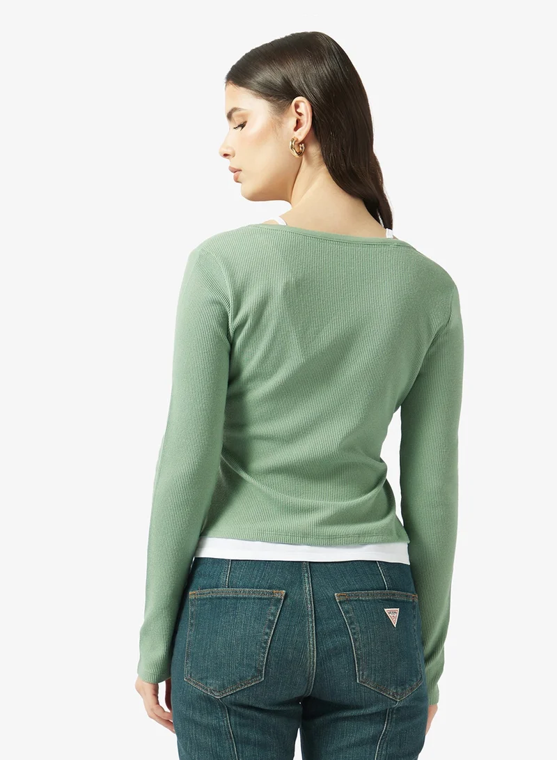 جيس جينز بلوزة بأكمام طويلة وطبقات من قماش الوافل