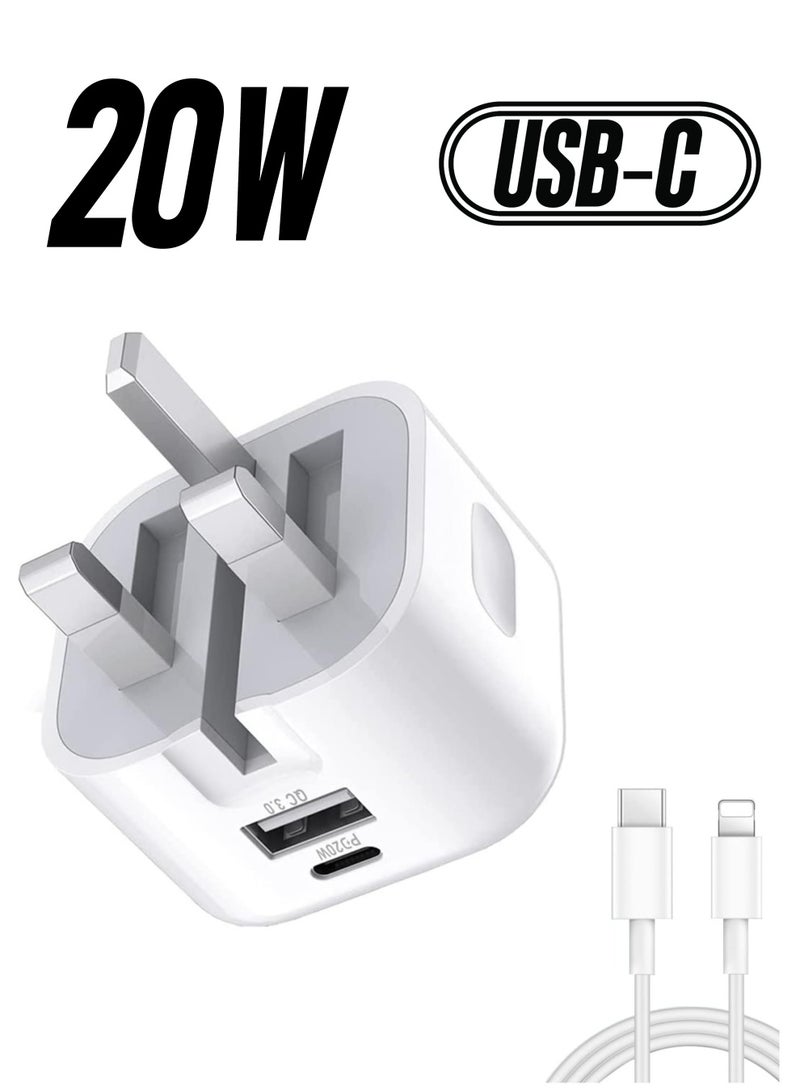 ELTRAZONE 20W USB C Charger Block, 2-Ports [USB-C + USB] Charging Station, QC PD3.0 GaN Fast Charging Block, Type C Power Adapter for iPad Pro/iPhone/Samsung Note/Galaxy (With Cable)  - Image 1