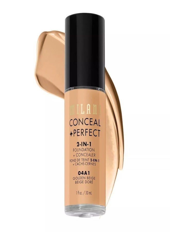 MILANI Milani Cosmetics Conceal + Perfect 2-In-1 Foundation + Concealer 04A1 Golden Beige 30ml – Full Coverage, Lightweight, Long-Lasting, Water-Resistant, Oil-Free, Vegan & Cruelty-Free - Image 1