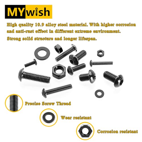 Mywish 900Pcs Metric Screw Assortment Kit, M3 M4 M5 M6 Bolts Nuts & Flat Washers, Grade 10.9 Alloy Steel Hex Socket Head Screws, Wrenches, Fully Threaded, Black Nuts and Bolts Assortment Kit - Image 5