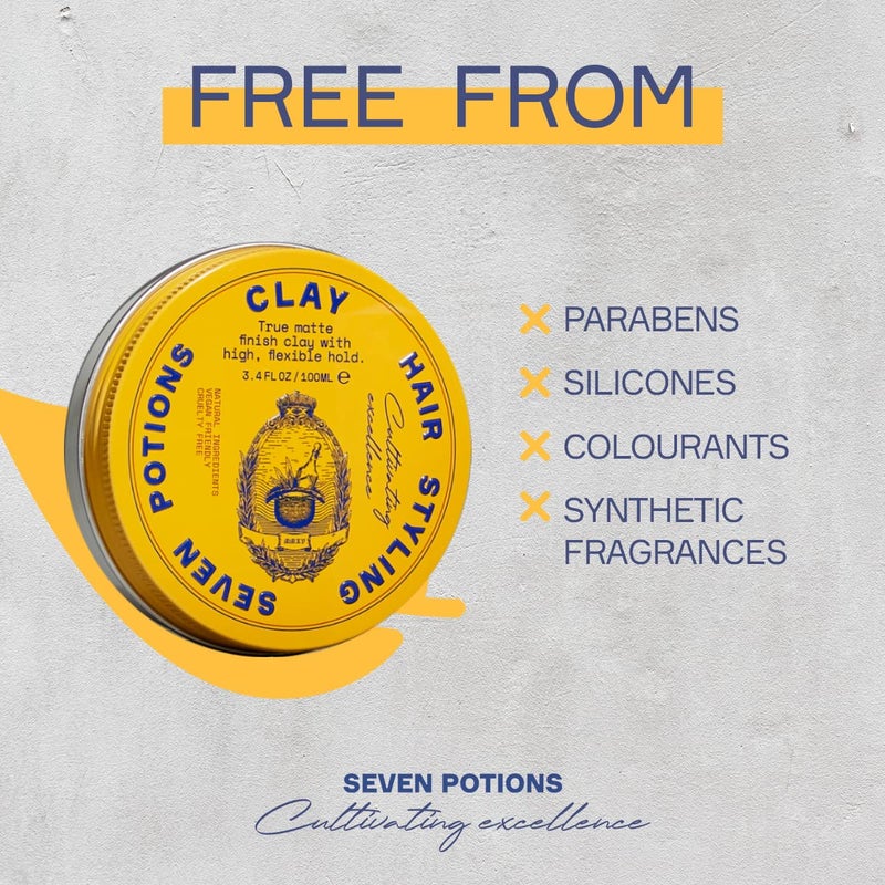 SEVEN POTIONS Hair Clay For Men and Women 3.4 fl oz - High Hold No Shine Hair Pomade For Men - Effortless Hair Styling Product That Leaves No Residue - Water Based - Natural, Vegan, Cruelty Free - Image 4