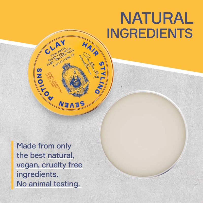SEVEN POTIONS Hair Clay For Men and Women 3.4 fl oz - High Hold No Shine Hair Pomade For Men - Effortless Hair Styling Product That Leaves No Residue - Water Based - Natural, Vegan, Cruelty Free - Image 2