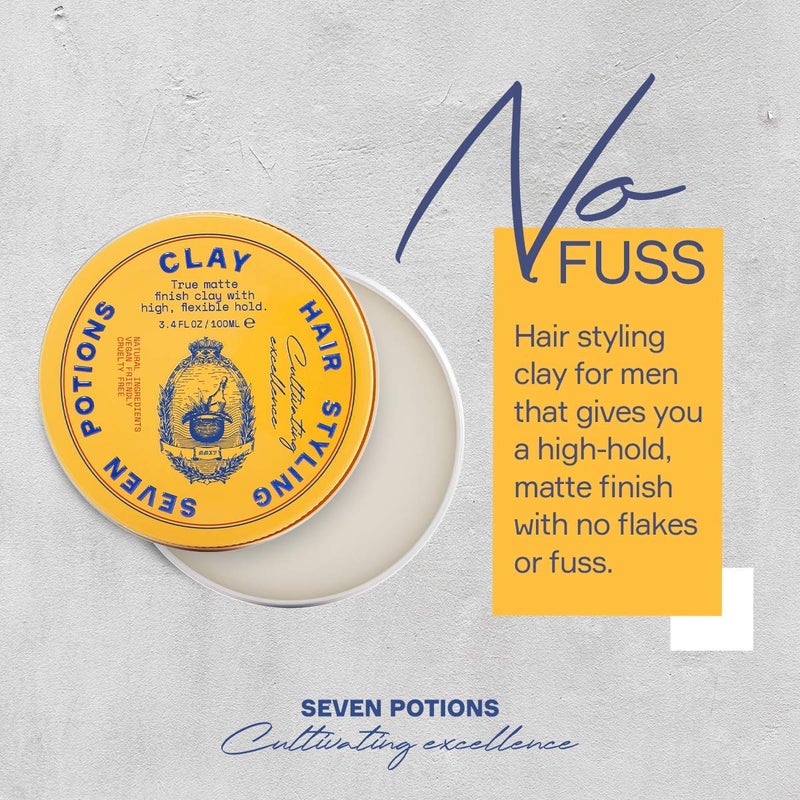 SEVEN POTIONS Hair Clay For Men and Women 3.4 fl oz - High Hold No Shine Hair Pomade For Men - Effortless Hair Styling Product That Leaves No Residue - Water Based - Natural, Vegan, Cruelty Free - Image 3