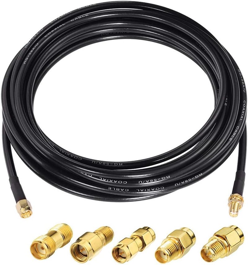 Superbat كابل محوري RG58 ذكر SMA إلى أنثى SMA بطول 10 أقدام + مجموعة محولات RF Coax 5 قطع، كابل SMA + مجموعة محولات SMA إلى SMA/RPSMA لراديو الهواة، جهاز التوجيه، هوائي الواي فاي، محول لاسلكي، إلخ. - Image 1