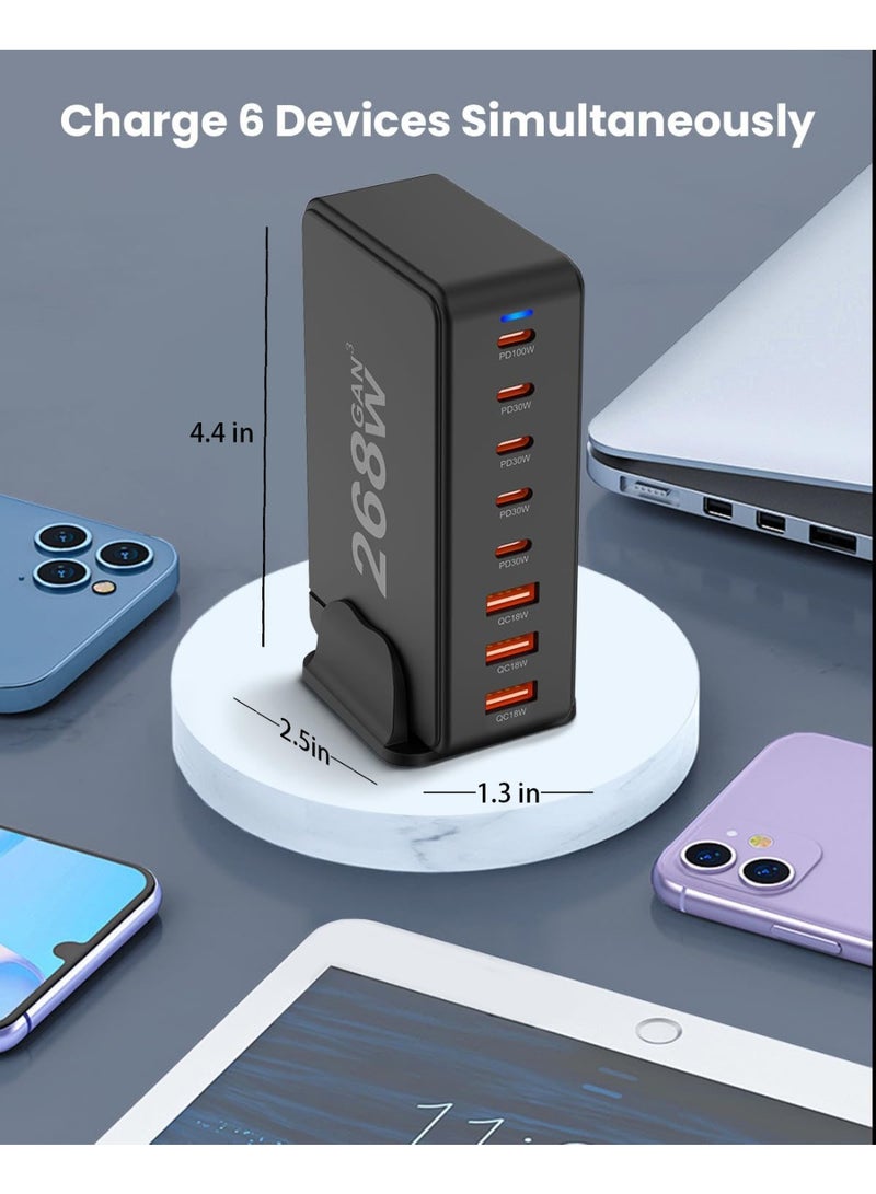 فلوشرينيك شاحن USB متعدد ، 268W USB C شاحن سريع 8Port USB C Plug ، محطة شحن USB المحمولة ونوع C ، محول شريط الطاقة لشاحن الجدار متوافق مع iPhone / iPad / Airpods / Samsung / Huawei - Image 2