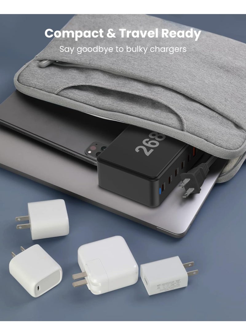 فلوشرينيك شاحن USB متعدد ، 268W USB C شاحن سريع 8Port USB C Plug ، محطة شحن USB المحمولة ونوع C ، محول شريط الطاقة لشاحن الجدار متوافق مع iPhone / iPad / Airpods / Samsung / Huawei - Image 5