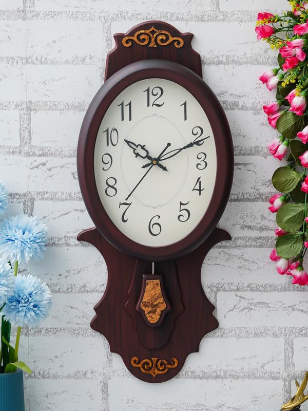 CHRONIKLE Elegant Vertical Wooden Case Analog Pendulum Wall Clock for Living Room Home Decorations Office Gifts (Size: 23 x 7 x 54 CM | Weight: 1215 Gram | Color: Rosewood) - Image 1