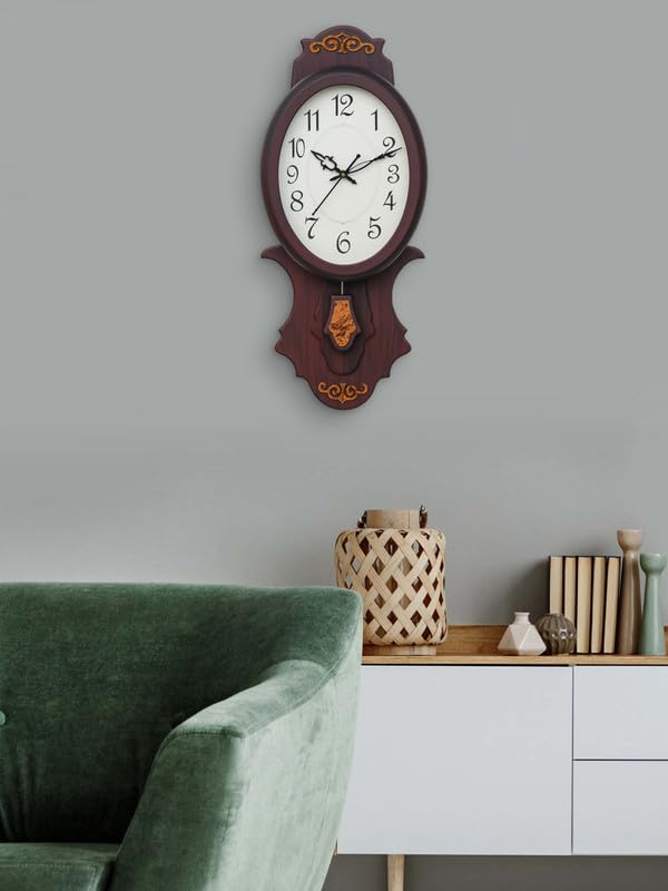 CHRONIKLE Elegant Vertical Wooden Case Analog Pendulum Wall Clock for Living Room Home Decorations Office Gifts (Size: 23 x 7 x 54 CM | Weight: 1215 Gram | Color: Rosewood) - Image 3