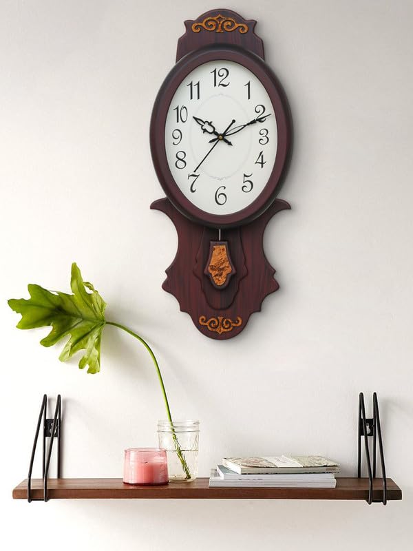 CHRONIKLE Elegant Vertical Wooden Case Analog Pendulum Wall Clock for Living Room Home Decorations Office Gifts (Size: 23 x 7 x 54 CM | Weight: 1215 Gram | Color: Rosewood) - Image 2