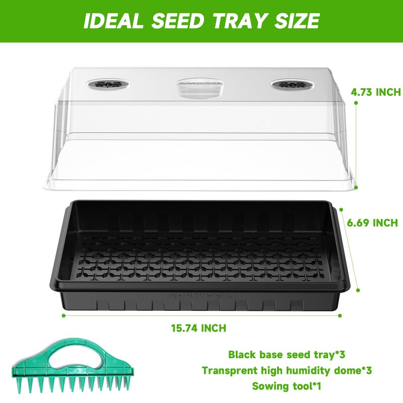 Adawook Seed Starter Tray, Gardening Plant Grow Trays Kit for Seedling, Germination Trays with 4.72 Inch High Humidity Domesï¼ŒLarge Growing Space & Better Air Flow for Seed Starting, Mini Greenhouse, 3PCS - Image 4